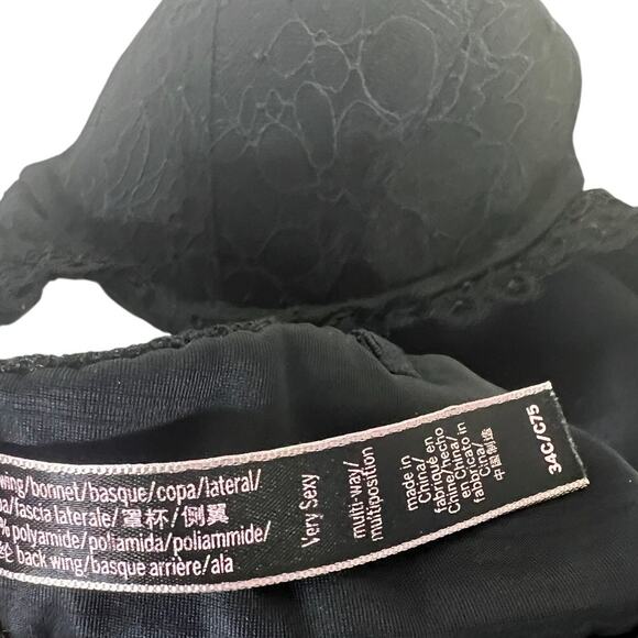 Victoria’s Secret Strapless Bra Womens 36C Black Lace Push Up Floral Romantic - Picture 4 of 4